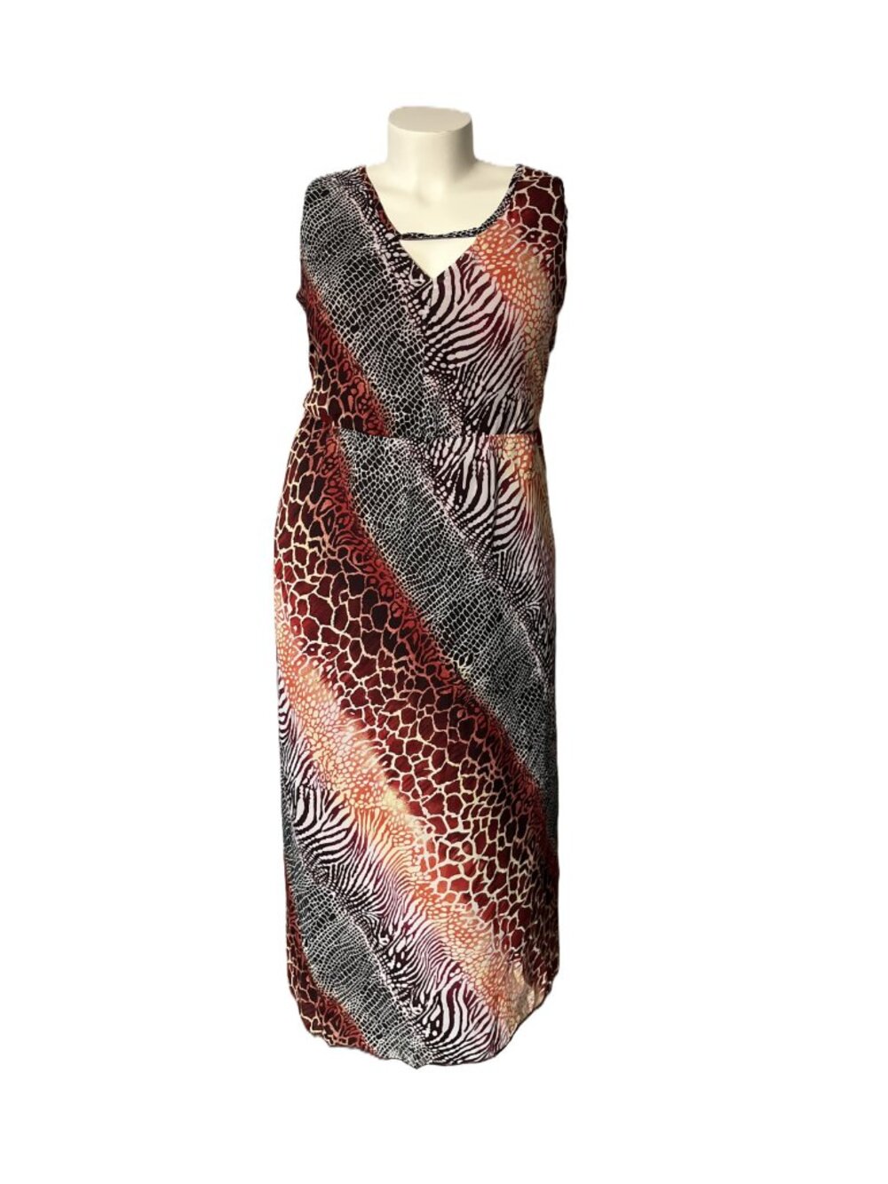 IGIGI NWT Animal Print Sheath Maxi Dress Womens 22 Burgundy Rust Snakeskin Zebra